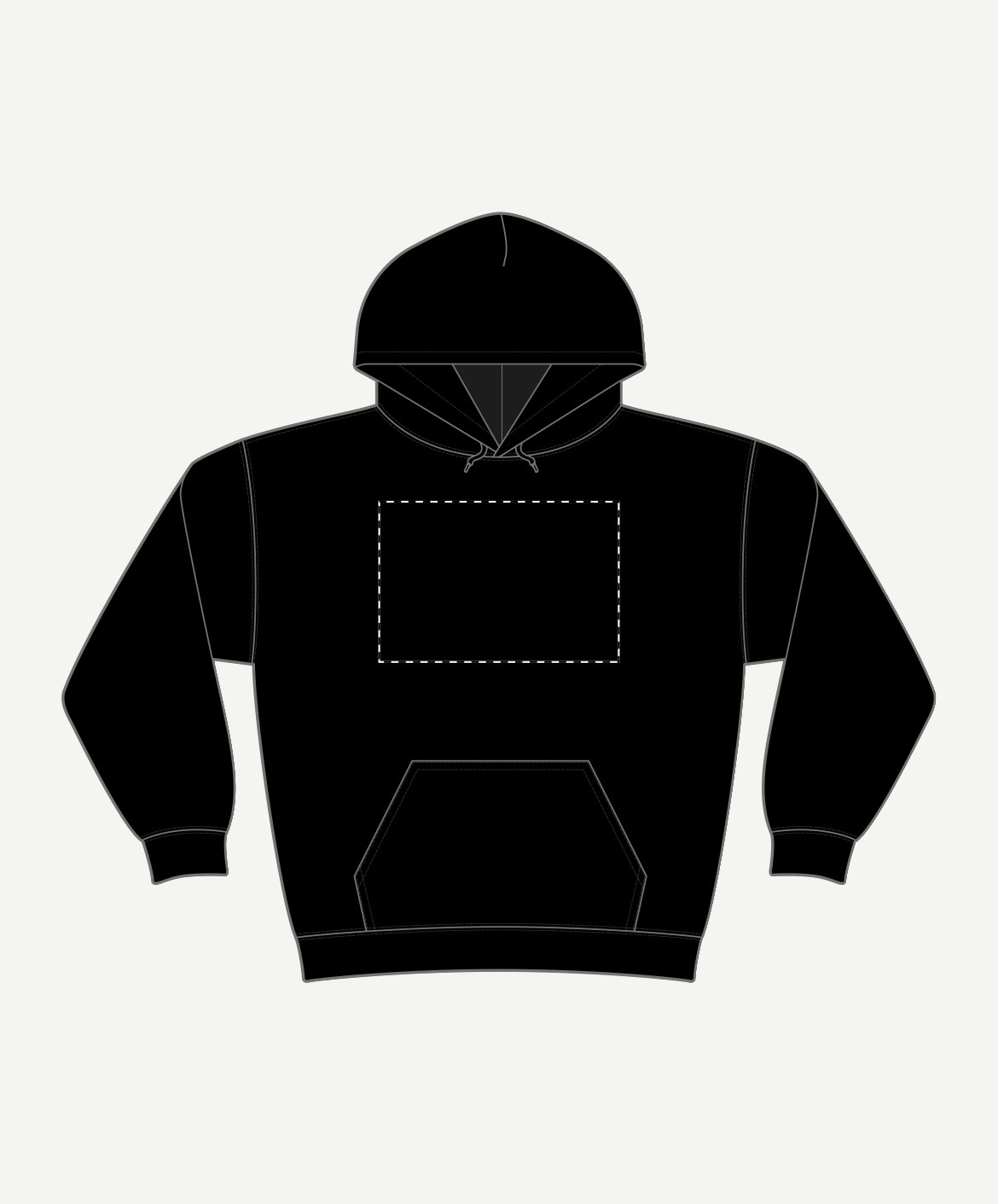 Black hoodie showing its front chest print area