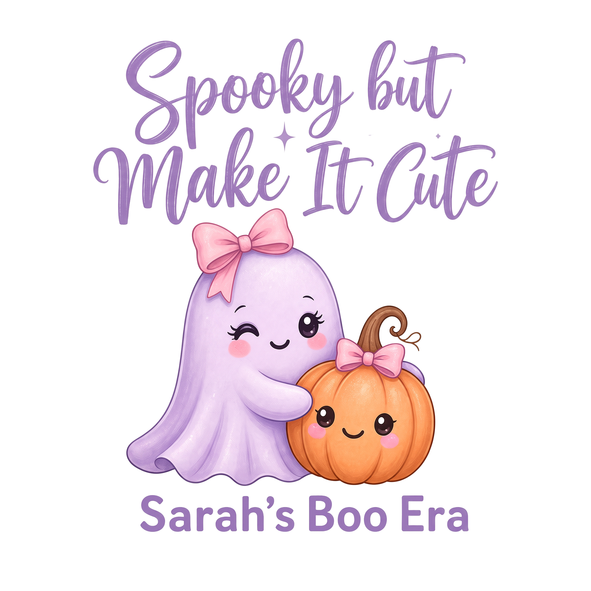 Spooky but Make It Cute ghost and pumpkin artwork for Sarah